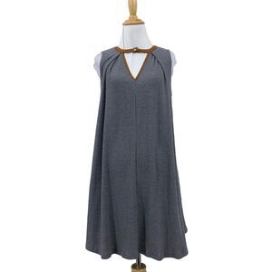 THML Faux Suede Trim Dress Women S Small Gray Ribbed Keyhole Snap Button Pockets